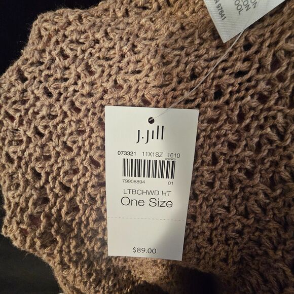 NWT J. Jill Women's Knit Tan Asymmetrical Poncho One Size Cotton Nylon Wool - Picture 3 of 5